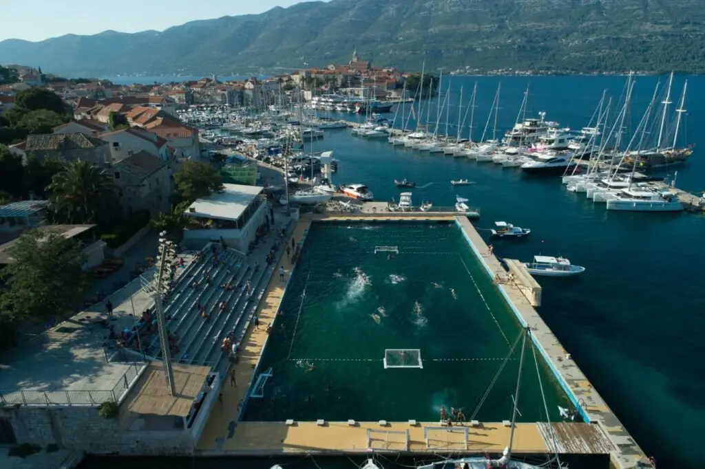 Aerial view of the KPK sea pool in Korčula harbour